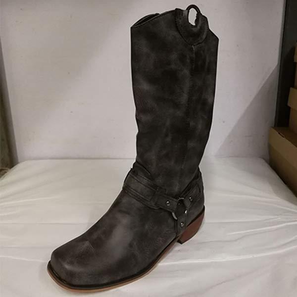 Women's Low Heel Knight Boots With Metal Buckle