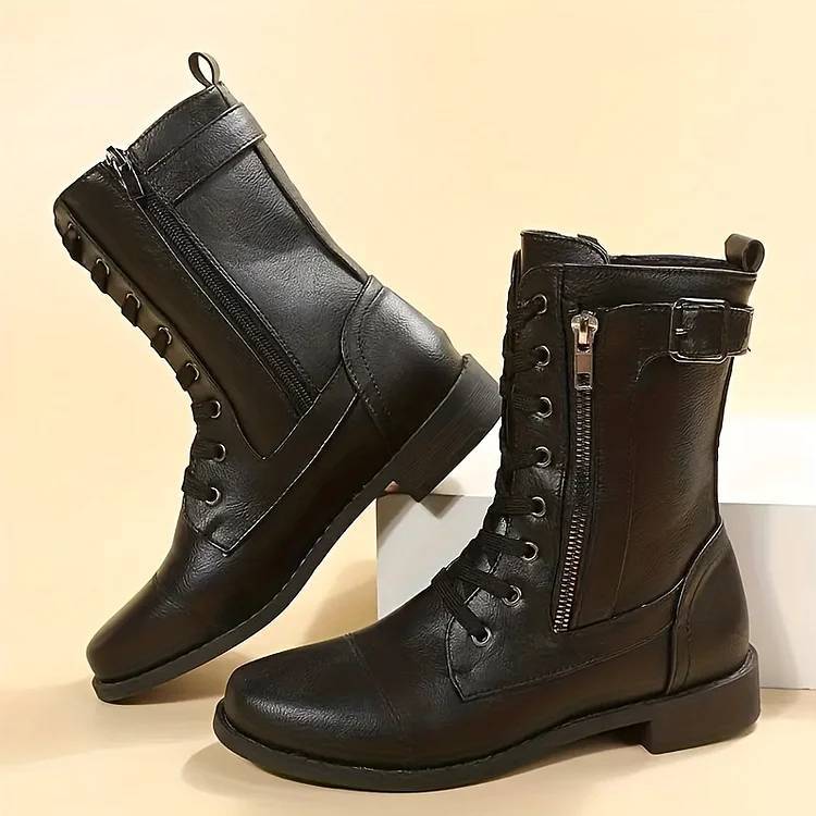 Women's Round Toe Side Zipper Genuine Leather Orthopedic Boots