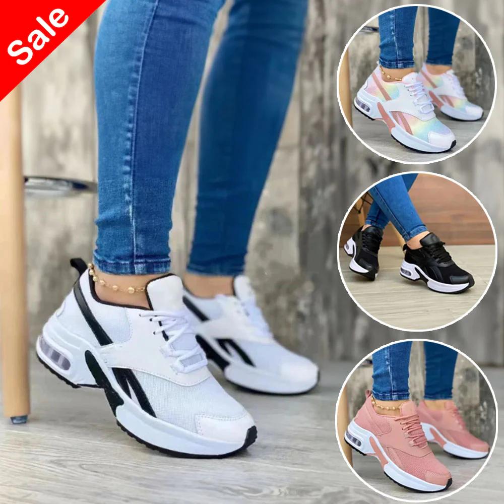 2023 Women's Platform Sneakers Lace Up With Colors, Orthopedic Walking Sneakers