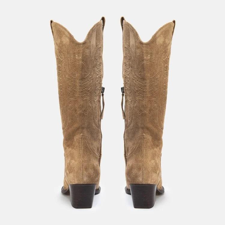 Autumn Plain Vintage Suede Western Boots