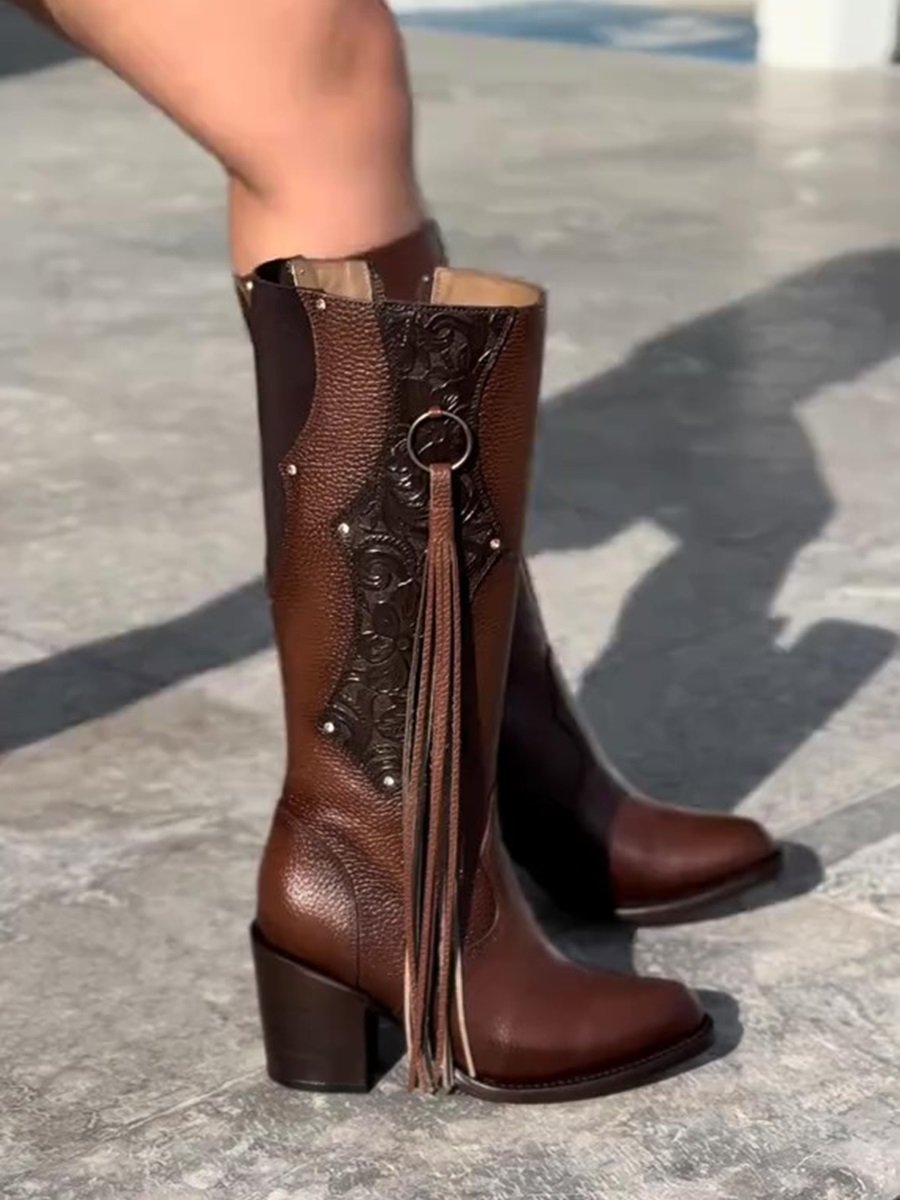 Women's Fringed Studded Leather Boots