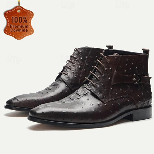 Men's Embossed Leather Ankle Boots