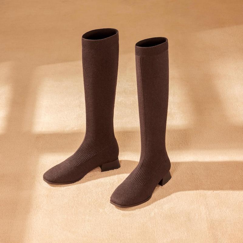 Square-Toe Water Repellent Wool Knee-High Boots