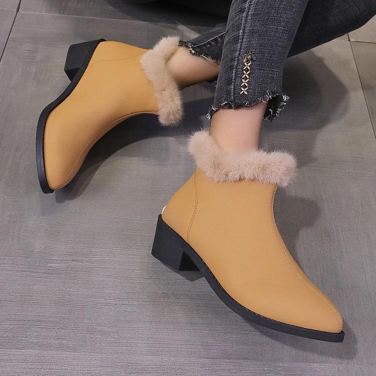 Winter Pu Plain Casual Cotton-Padded Boots