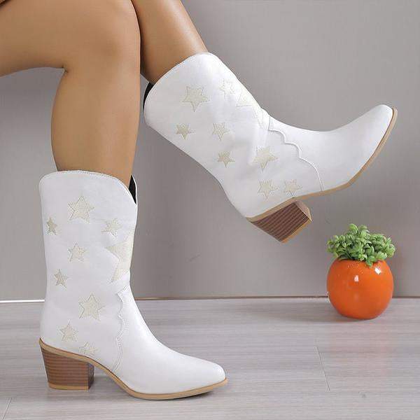 Women's Fashion Casual Star Chunky Heel Mid-calf Boots