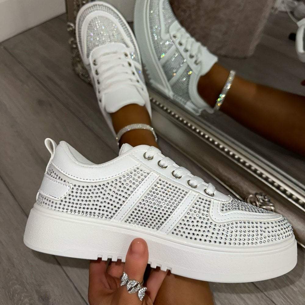 White Crystal Glossy Sneakers