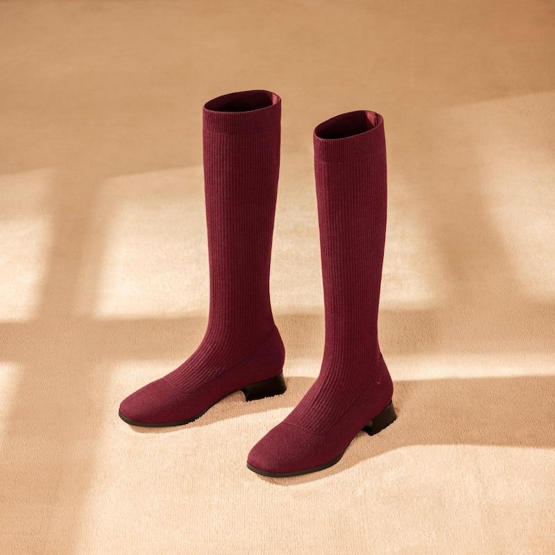 Square-Toe Water Repellent Wool Knee-High Boots