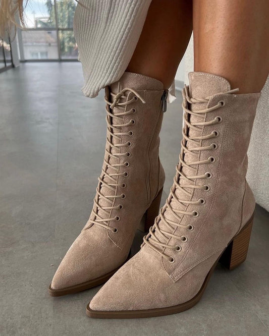 Lace-Up Women's Heeled Boots - MINK SUEDE