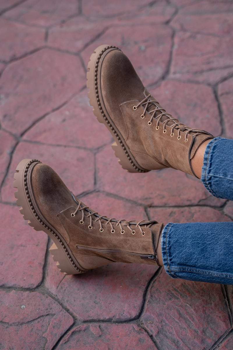 Zaha Camel Suede Leather Boots