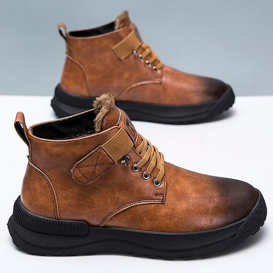 Men's PU Waterproof Lace-up Casual Winter Boots