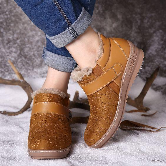 New Autumn And Winter Round Head Color-block Wool Non-slip Snow Boots