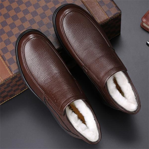 Men's Genuine Leather Comfort Shoes Fleece Lined Classic Business Loafers