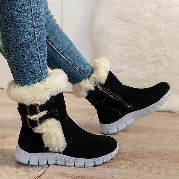 Women's Casual Belt Buckle Plush Thick Sole Snow Boots