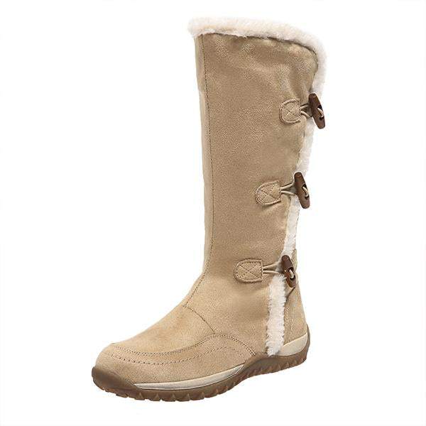 Women's Retro Button Flat Plush Snow Boots