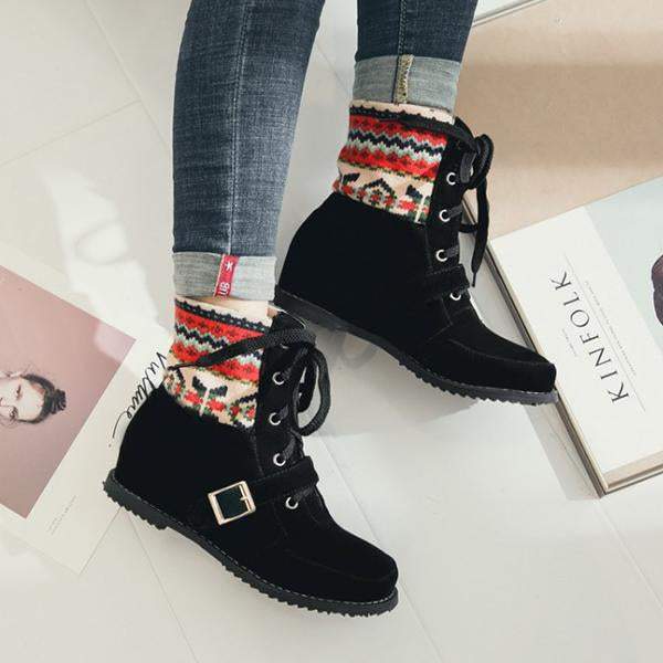 Women's Ethnic Style Belt Buckle Christmas Pattern Short Boots