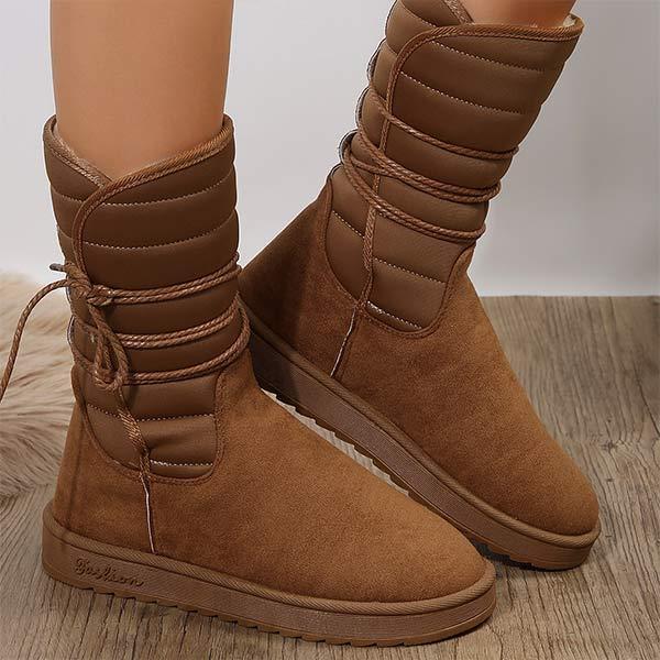 Women's Strappy Flat Heel Mid-Calf Snow Boots