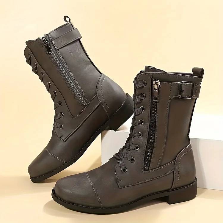 Women's Round Toe Side Zipper Genuine Leather Orthopedic Boots