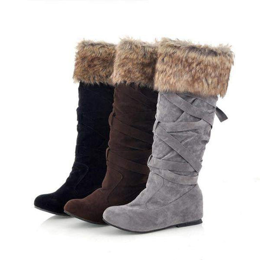 Women's Fashion Lace-up Plush Flat Snow Boots