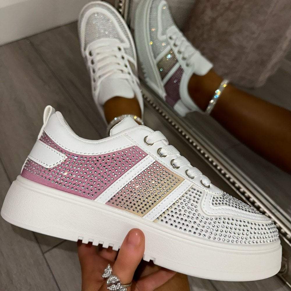 Pink Crystal Glossy Sneakers