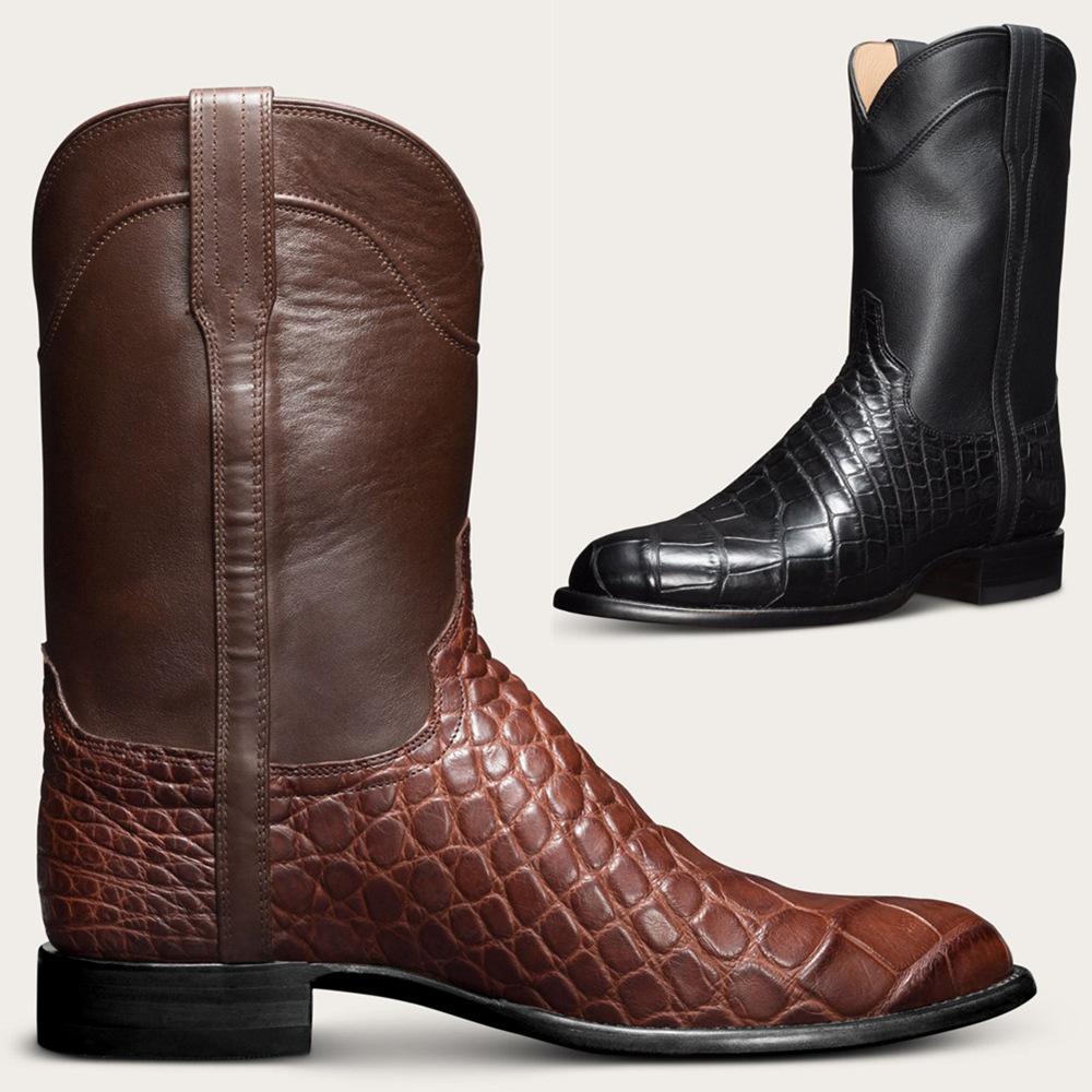 Men's 2024 Retro Crocodile-Print Western Cowboy Boots