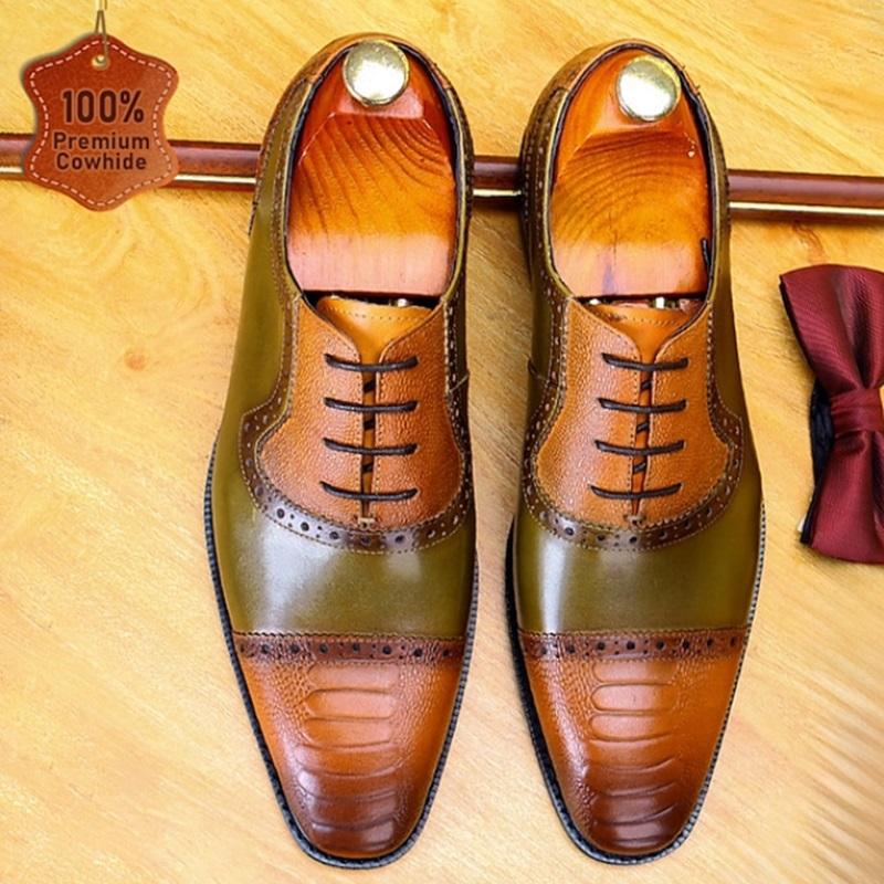 Men's Italian Leather Non-Slip Lace-Up Shoes