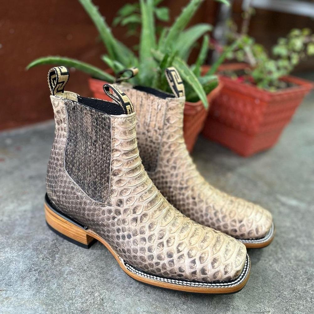 2024 Men's Handmade Crocodile Leather Square Toe Chelsea Boots