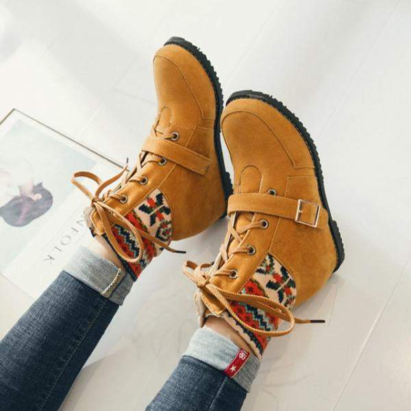 Women's Ethnic Style Belt Buckle Christmas Pattern Short Boots