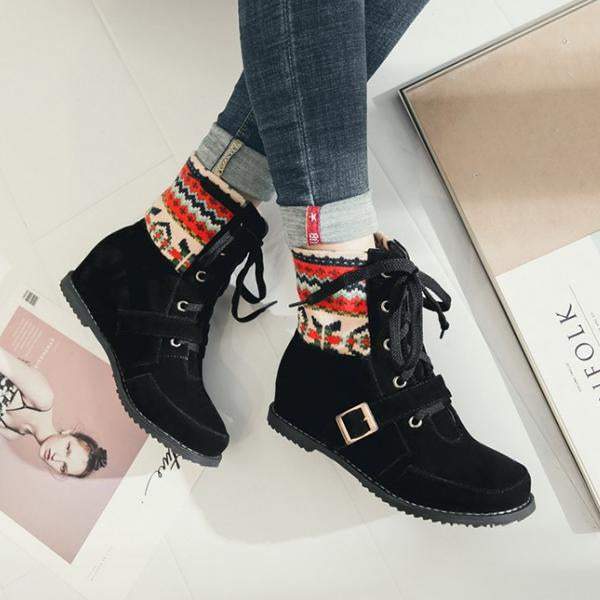 Women's Ethnic Style Belt Buckle Christmas Pattern Short Boots