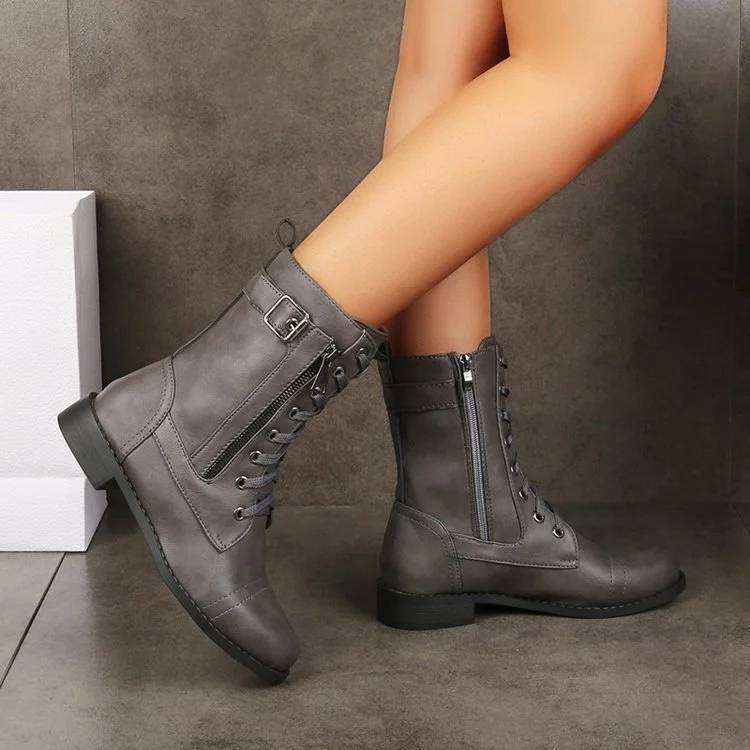 Women's Round Toe Side Zipper Genuine Leather Orthopedic Boots