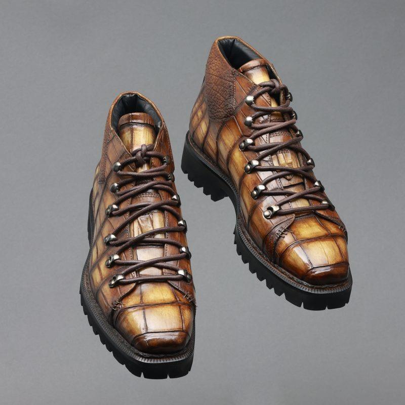 Titan Boots in crocodile leather, Tabacco color