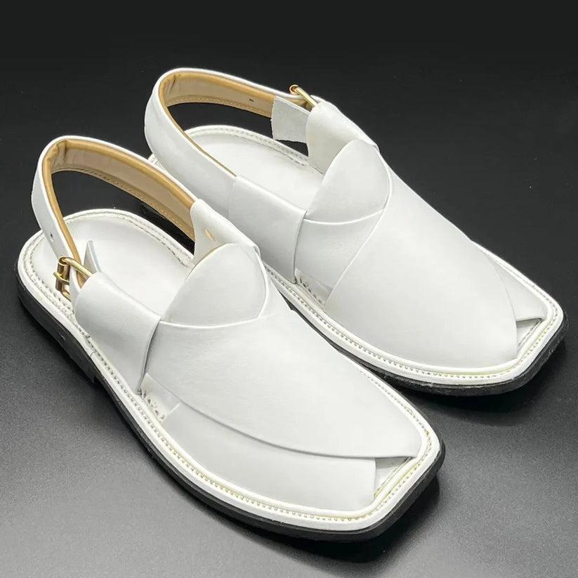 Kaptan plain white leather chappal