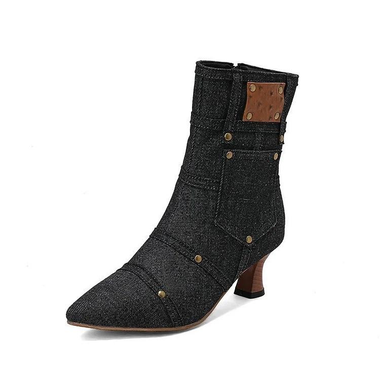 Denim Plain Casual Cowboy Boots