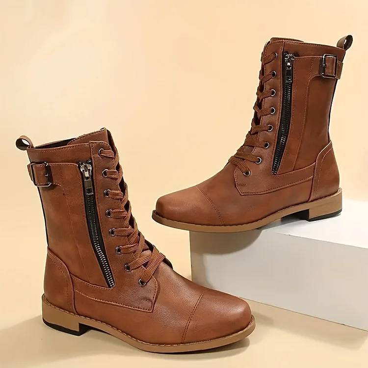 Women's Round Toe Side Zipper Genuine Leather Orthopedic Boots