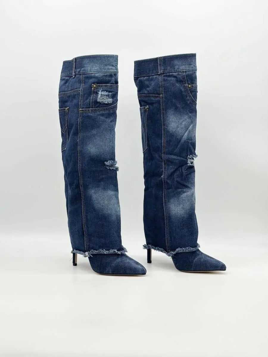 Denim Lapel Boots