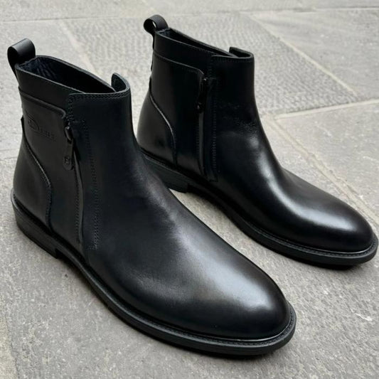 Casual Double Zipper Cowhide Boots