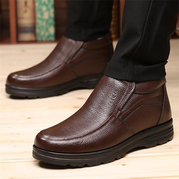 Men's Genuine Leather Comfort Shoes Fleece Lined Classic Business Loafers