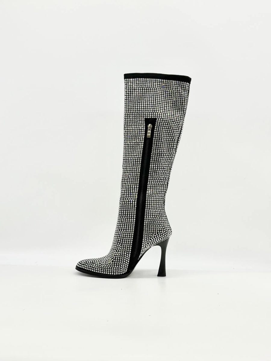 Rhinestone High-heeled Boots