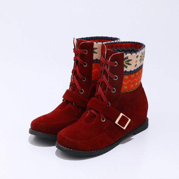 Women's Ethnic Style Belt Buckle Christmas Pattern Short Boots