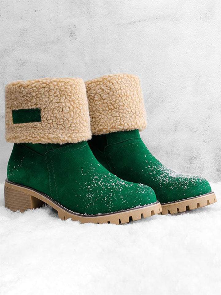 Warm Velvet Chunky Heel Snow Boots