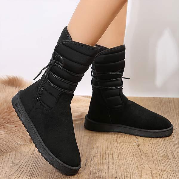 Women's Strappy Flat Heel Mid-Calf Snow Boots