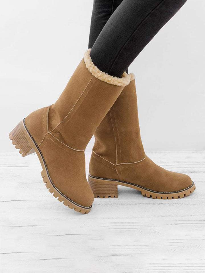 Warm Velvet Chunky Heel Snow Boots