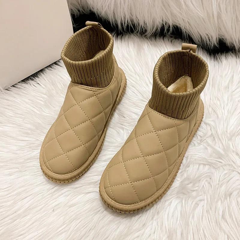 Women Autumn And Winter Fashion Fleece-Lined Thickened Round Toe Flat Snow Boots