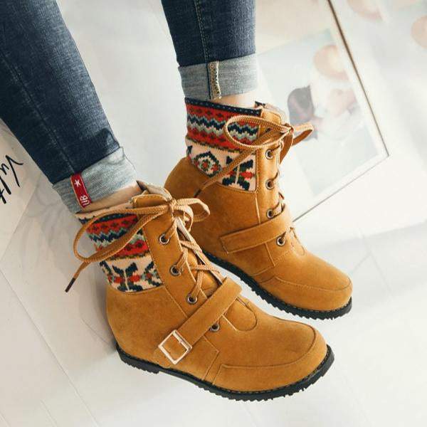 Women's Ethnic Style Belt Buckle Christmas Pattern Short Boots