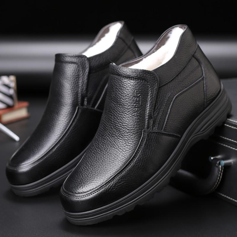 Men's Genuine Leather Comfort Shoes Fleece Lined Classic Business Loafers