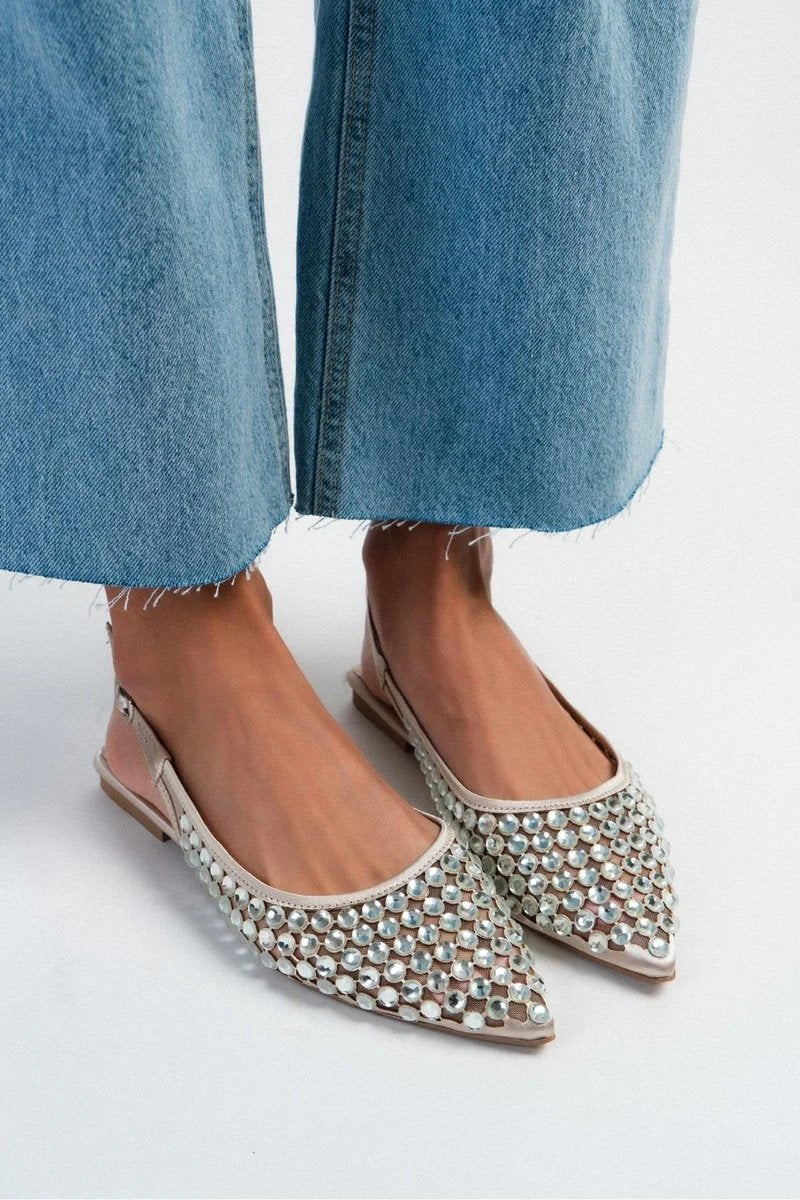 Promise Stone Detail Ankle Tie Short Heel Loafers