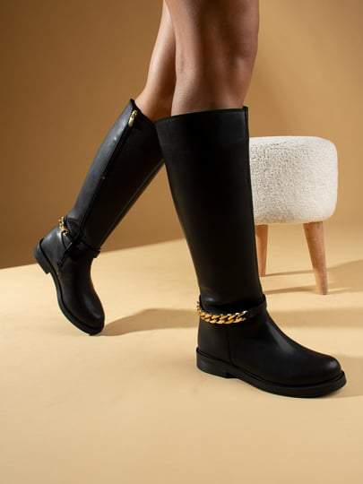 WİLSON Black Chain Detail Women's Boots