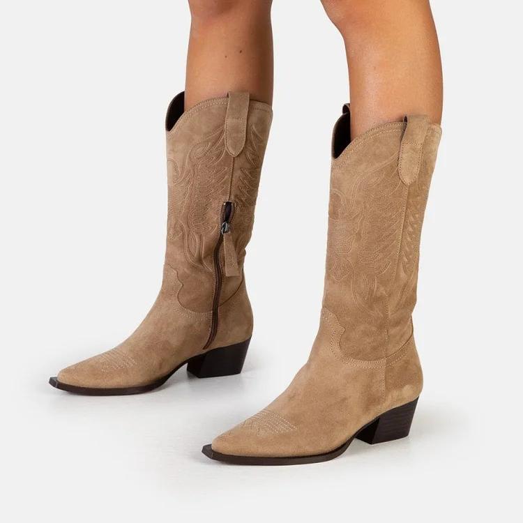 Autumn Plain Vintage Suede Western Boots