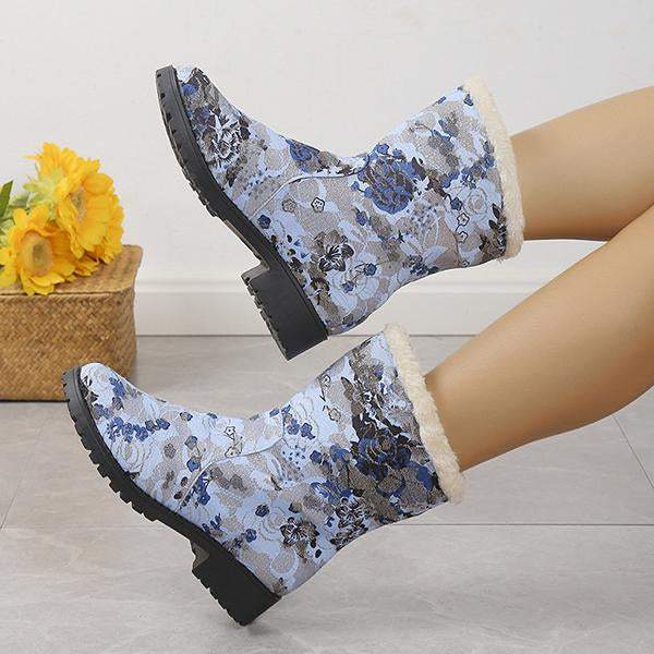 Women's Casual Printed Flat Plush Snow Boots