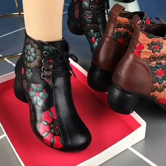 Hot Sale 49% OFF Women's Leather Flower Ethnic Ankle Boots