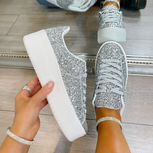 Silver Glitter Encore Wedge Trainers